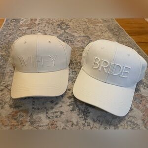 Wifey and Bride Embroidered Baseball Caps - White